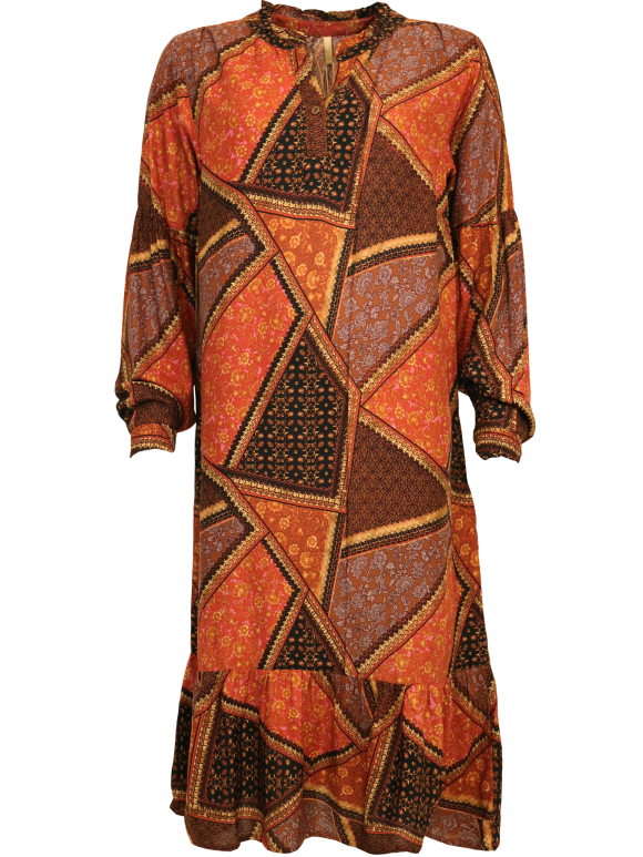 Ofelia - Ofelia Devi brun/rød mønstret kjole